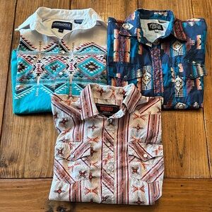 Panhandle Boys' Western Button Down Shirt - Blue and White